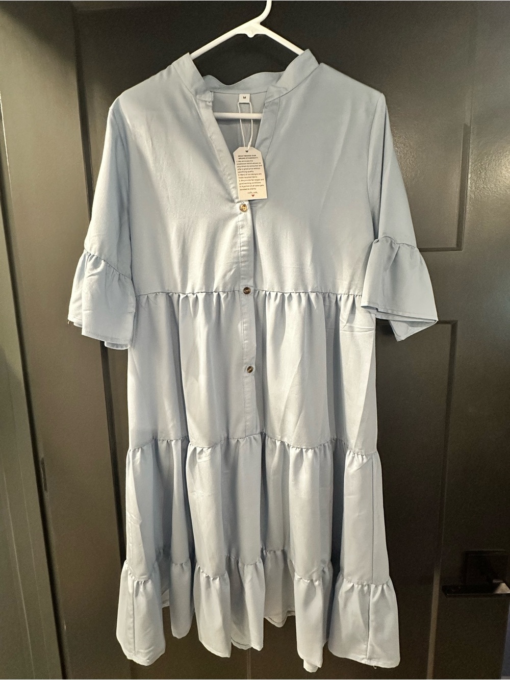 Light Blue Tiered Button-Front Women's Dress
